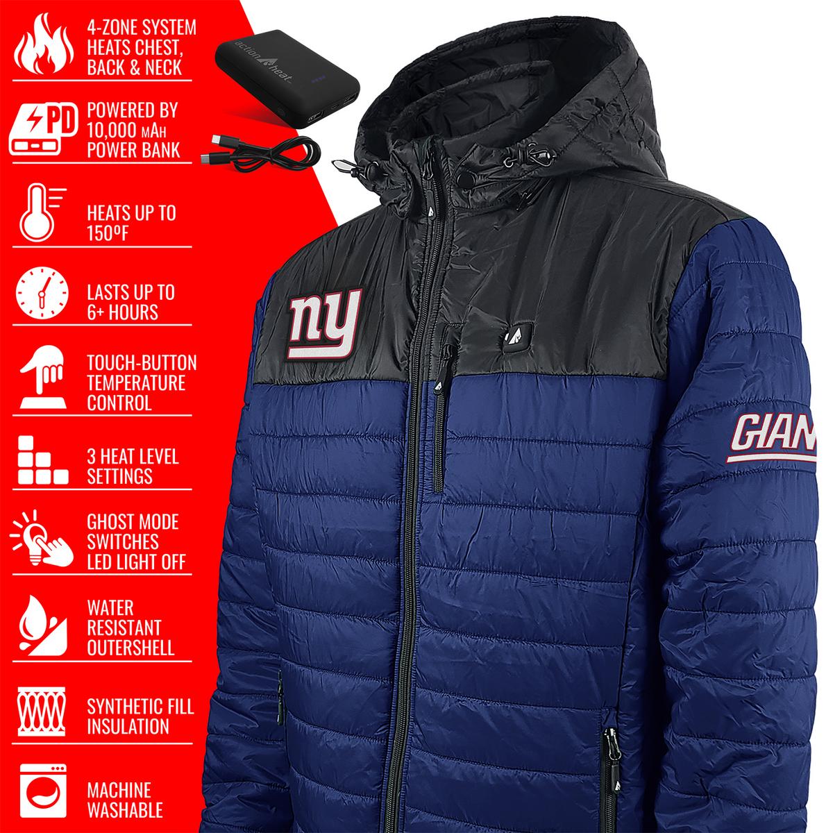 ActionHeat New York Giants 5V Men's Colorblock Puffer Battery Heated Jacket