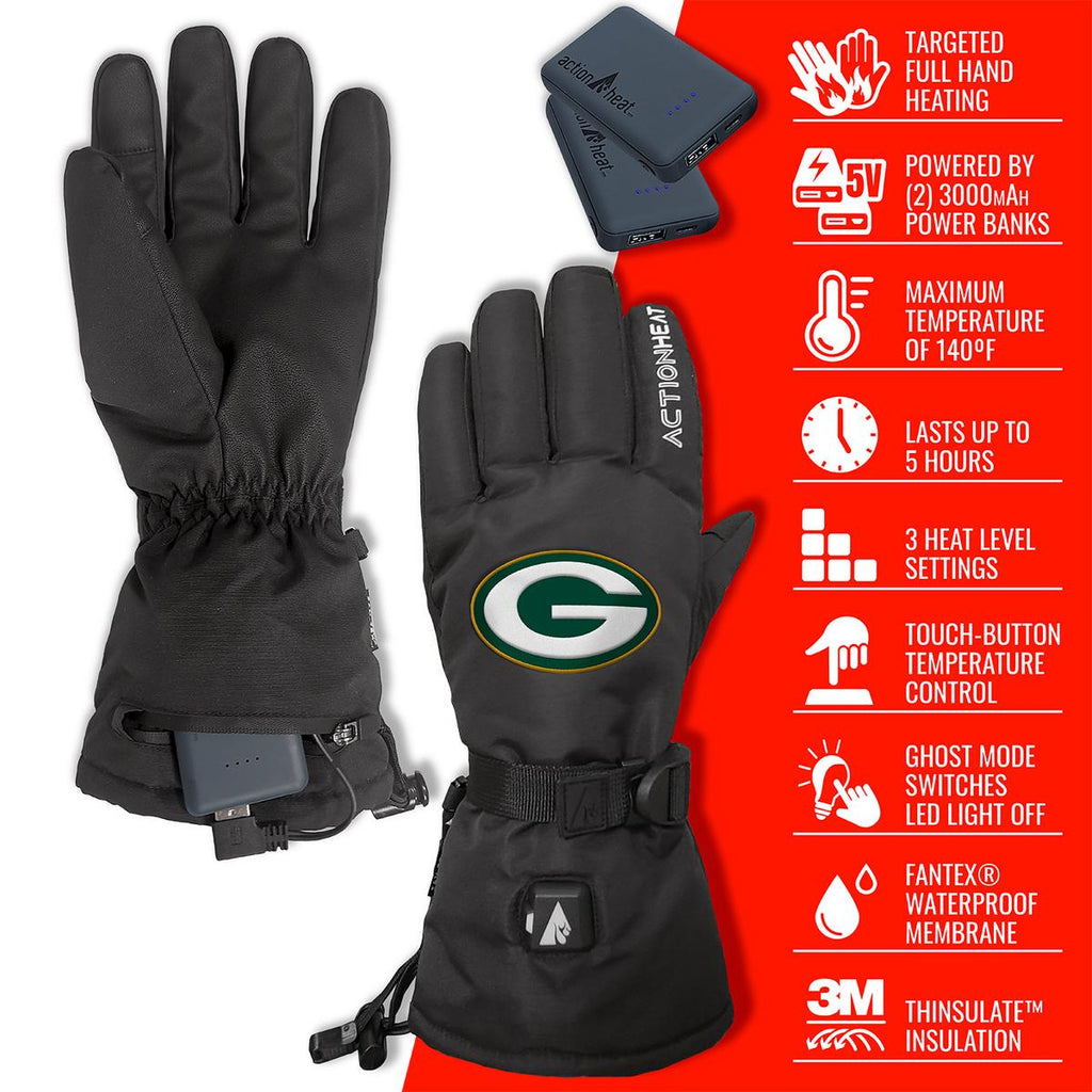 ActionHeat Green Bay Packers 5V Battery Heated Gloves