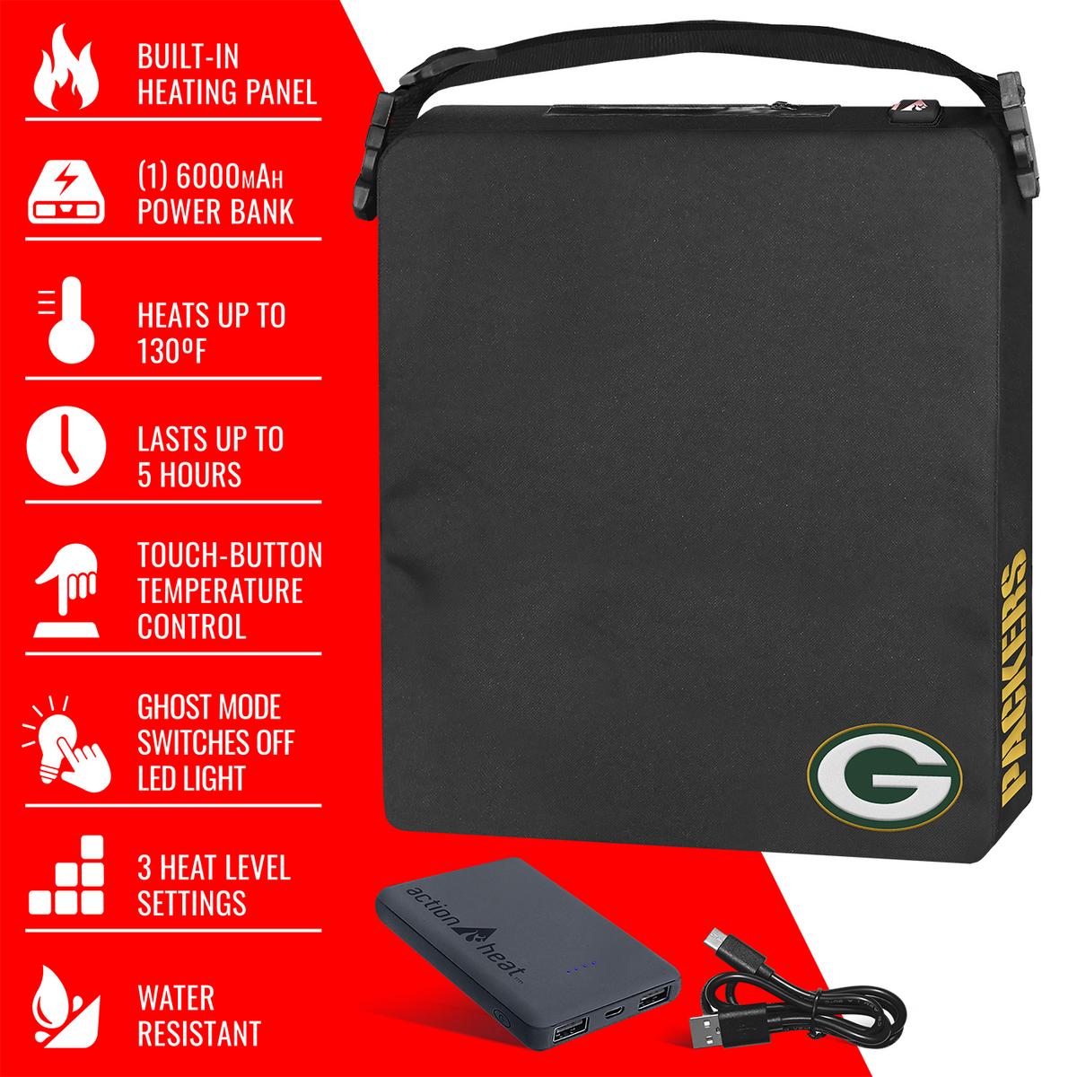 ActionHeat Green Bay Packers 5V Battery Heated Seat Cushion
