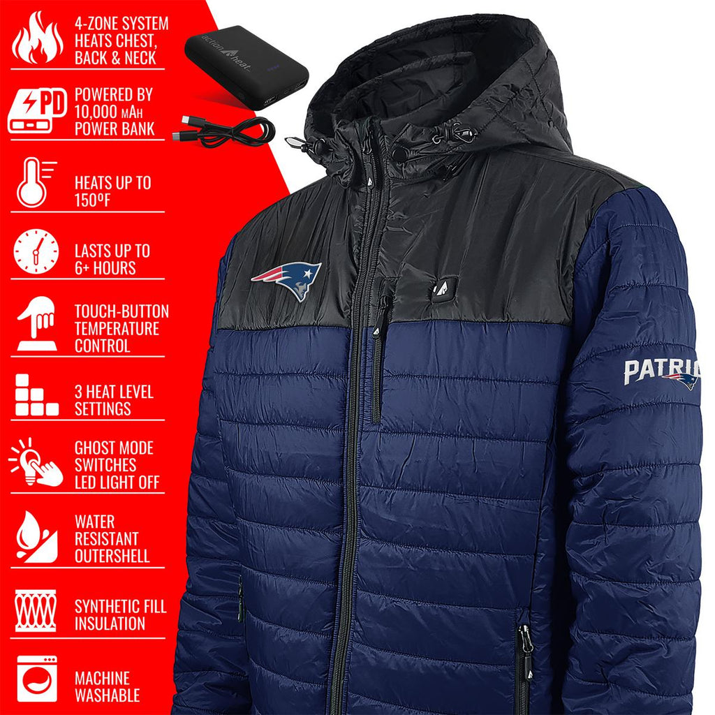 ActionHeat New England Patriots 5V Men's Colorblock Puffer Battery Heated Jacket