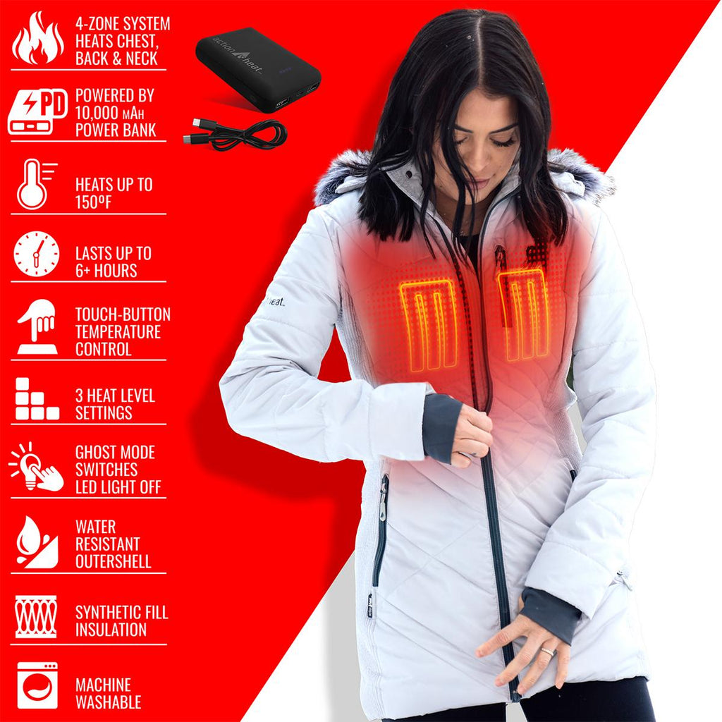 ActionHeat Chicago Bears 5V Women's Long Puffer Battery Heated Jacket
