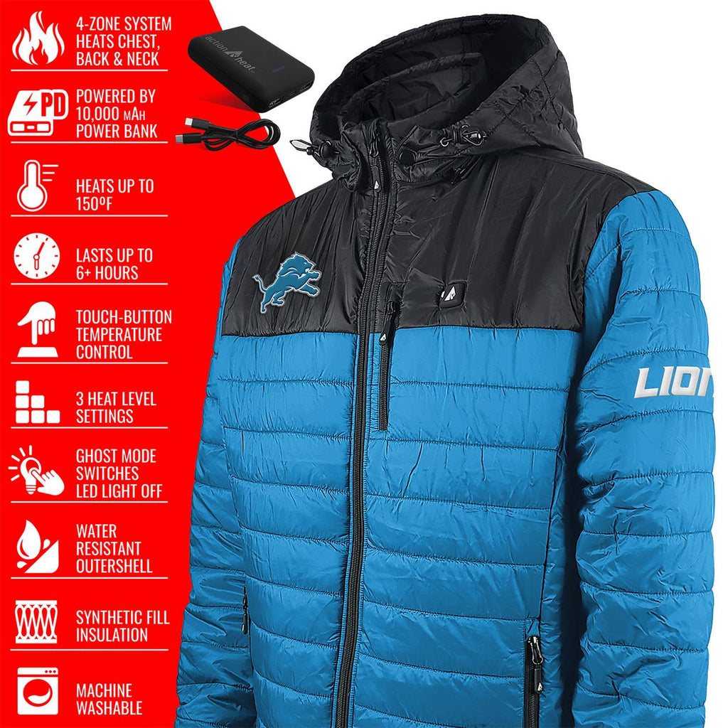 ActionHeat Detroit Lions 5V Men's Colorblock Puffer Battery Heated Jacket