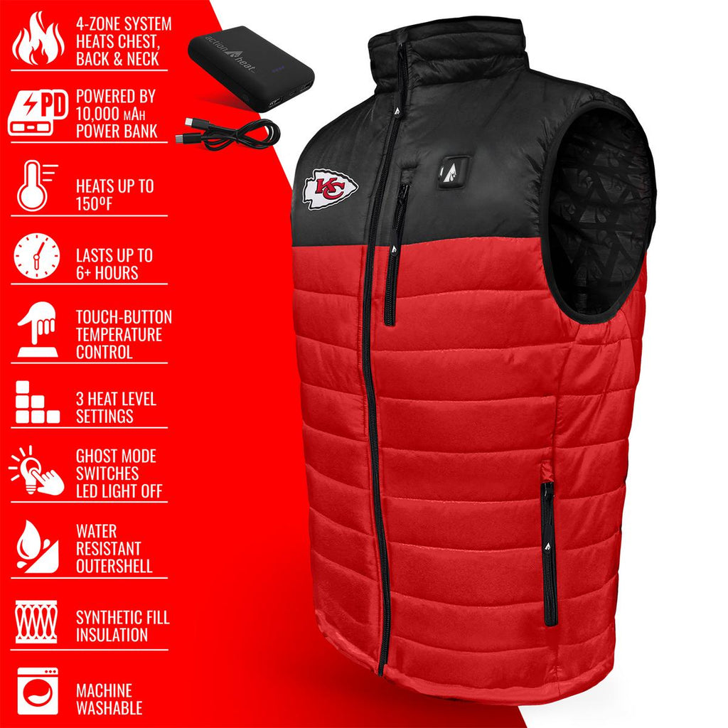 ActionHeat Kansas City Chiefs 5V Men's Colorblock Puffer Battery Heated Vest
