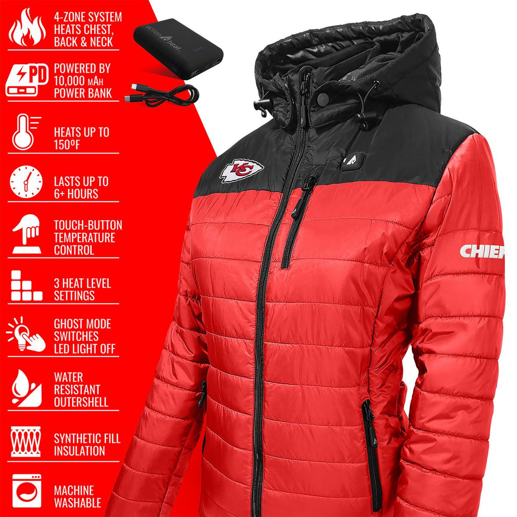 ActionHeat Kansas City Chiefs 5V Women's Colorblock Puffer Battery Heated Jacket