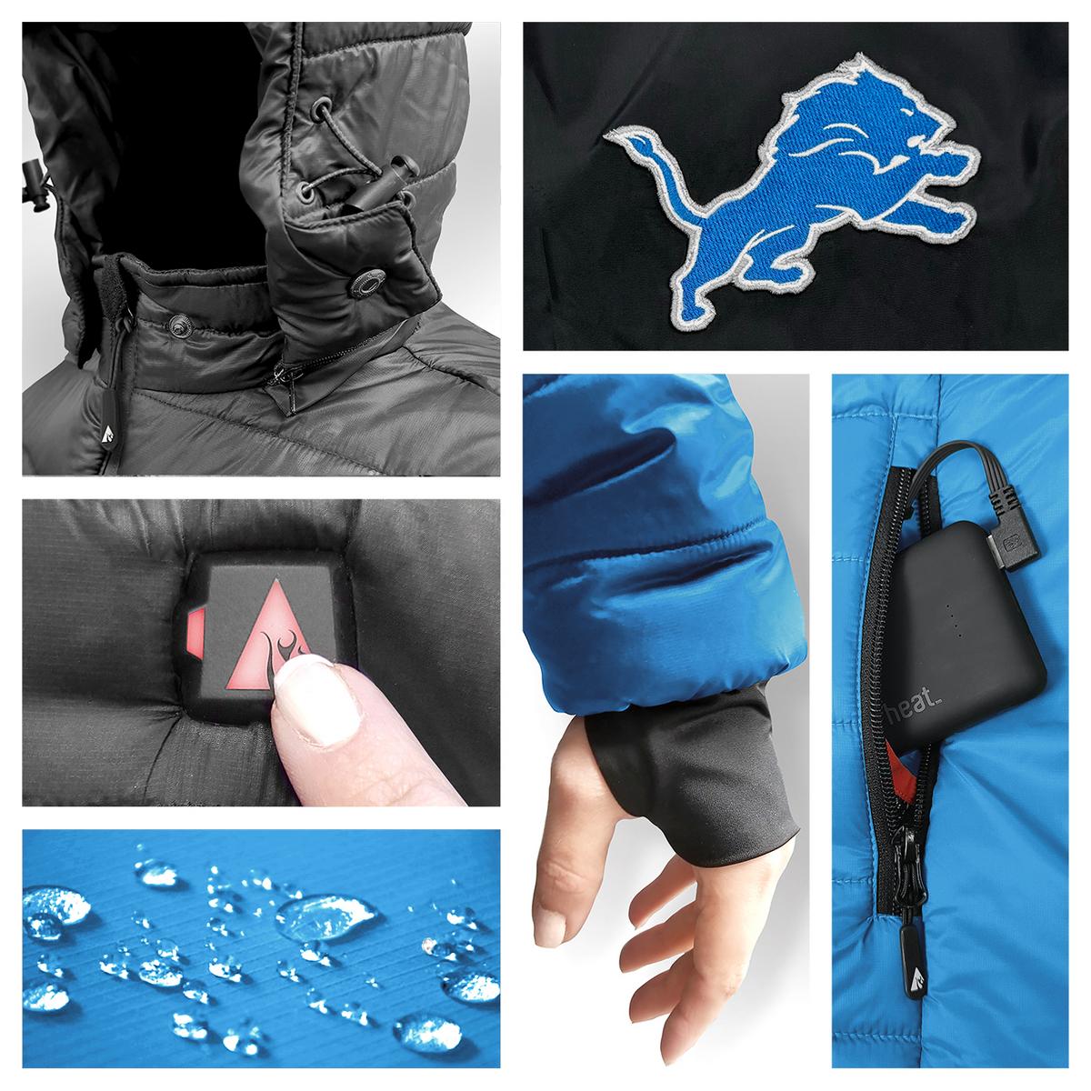 ActionHeat Detroit Lions 5V Men's Colorblock Puffer Battery Heated Jacket