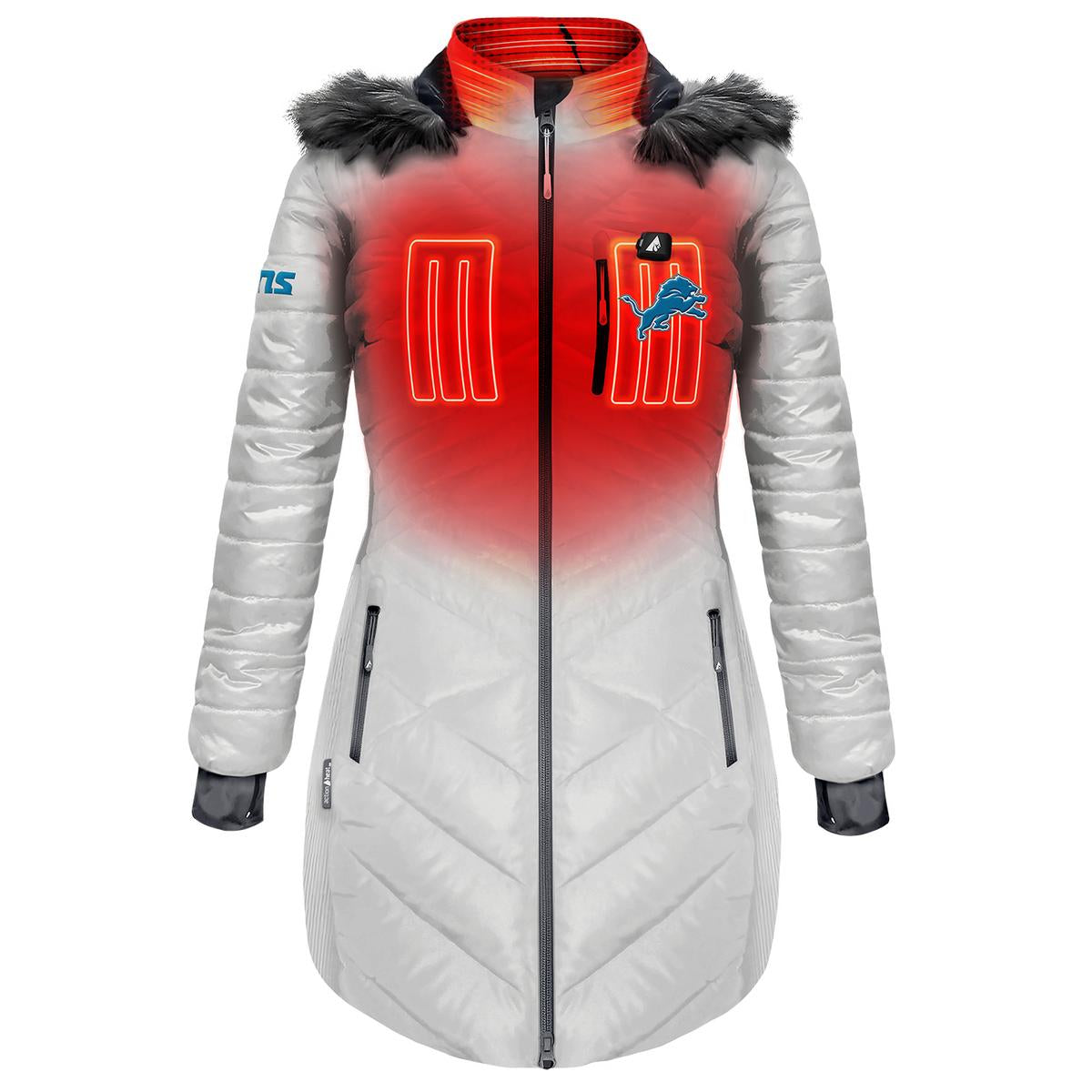 ActionHeat Detroit Lions 5V Women's Long Puffer Battery Heated Jacket