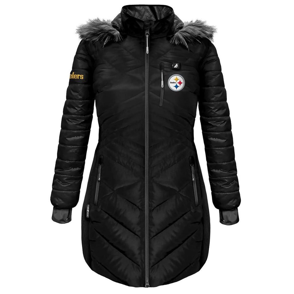 ActionHeat Pittsburgh Steelers 5V Women's Long Puffer Battery Heated Jacket