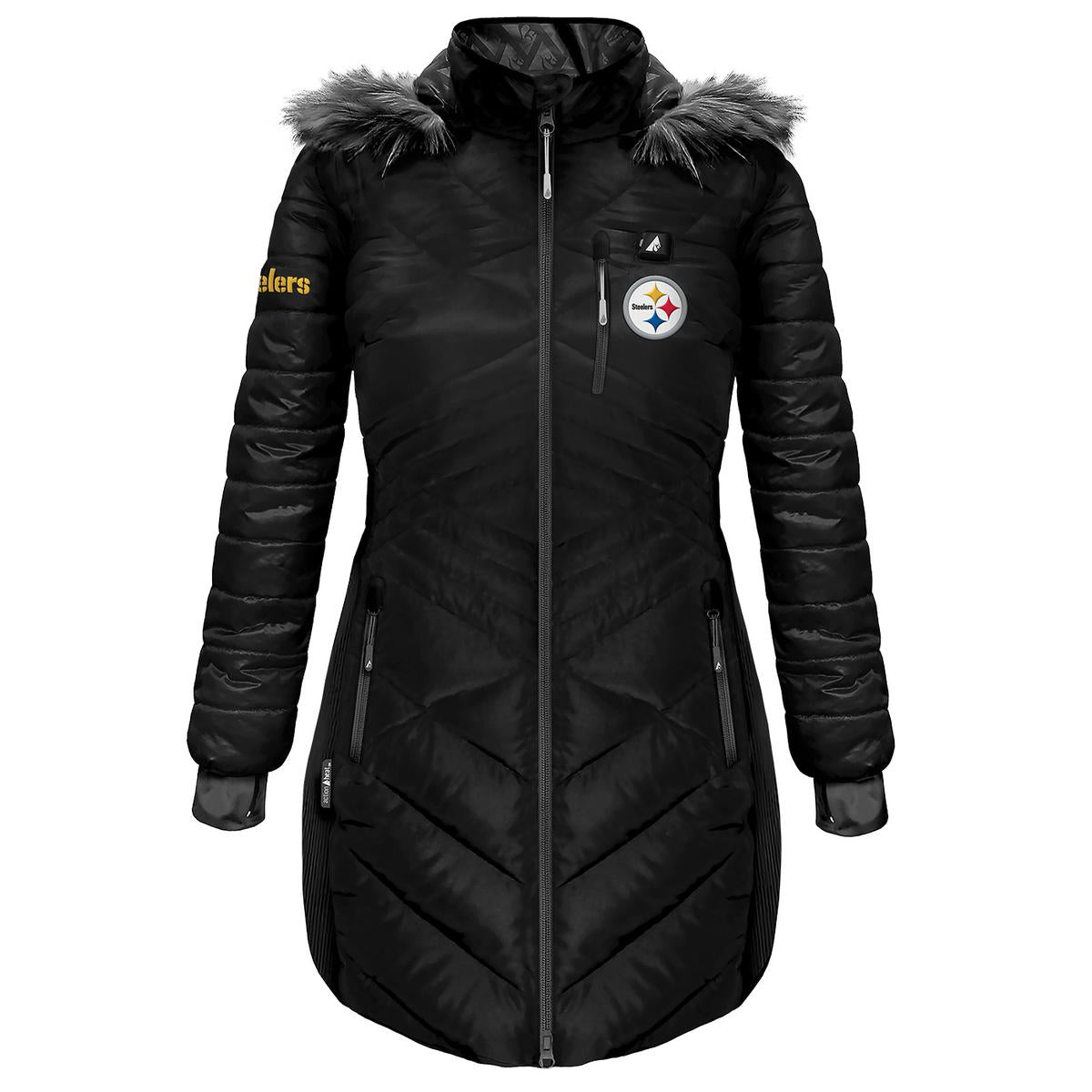 ActionHeat Pittsburgh Steelers 5V Women's Long Puffer Battery Heated Jacket