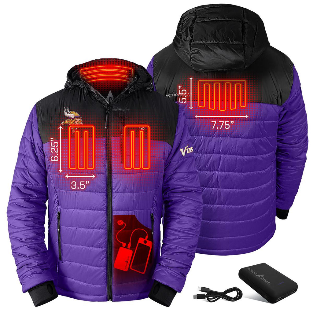 ActionHeat Minnesota Vikings 5V Men's Colorblock Puffer Battery Heated Jacket