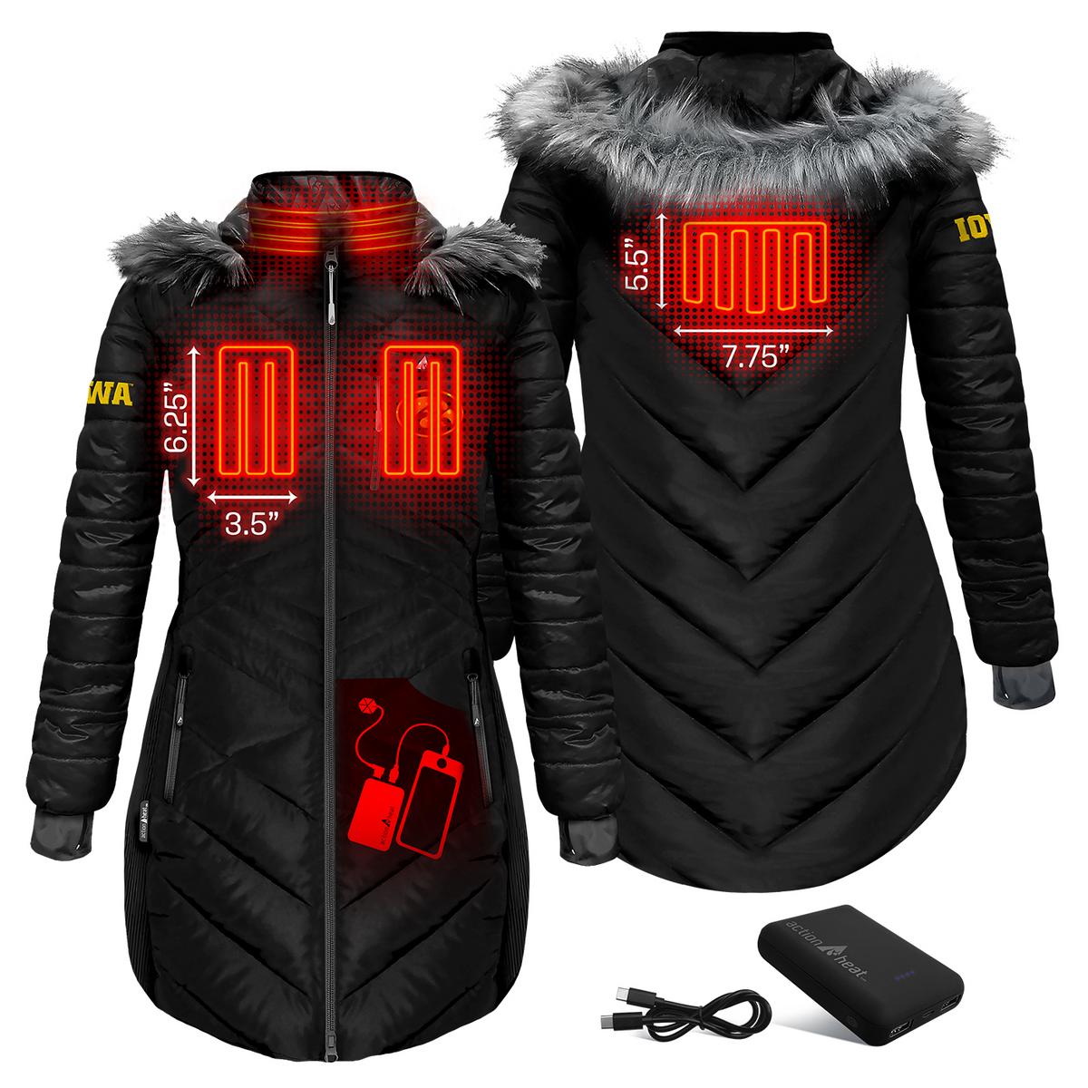 ActionHeat Iowa Hawkeyes 5V Women's Long Puffer Battery Heated Jacket