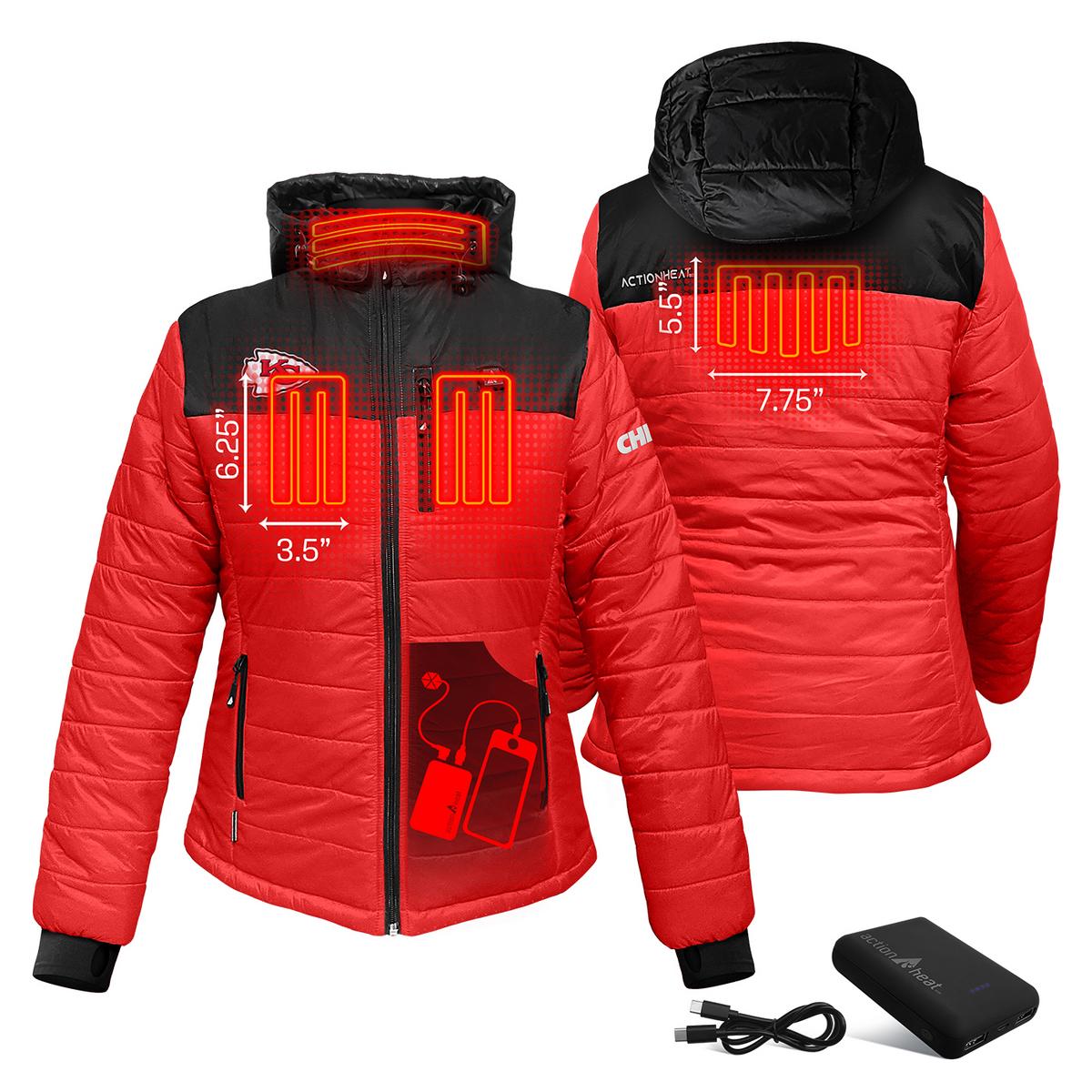 ActionHeat Kansas City Chiefs 5V Women's Colorblock Puffer Battery Heated Jacket