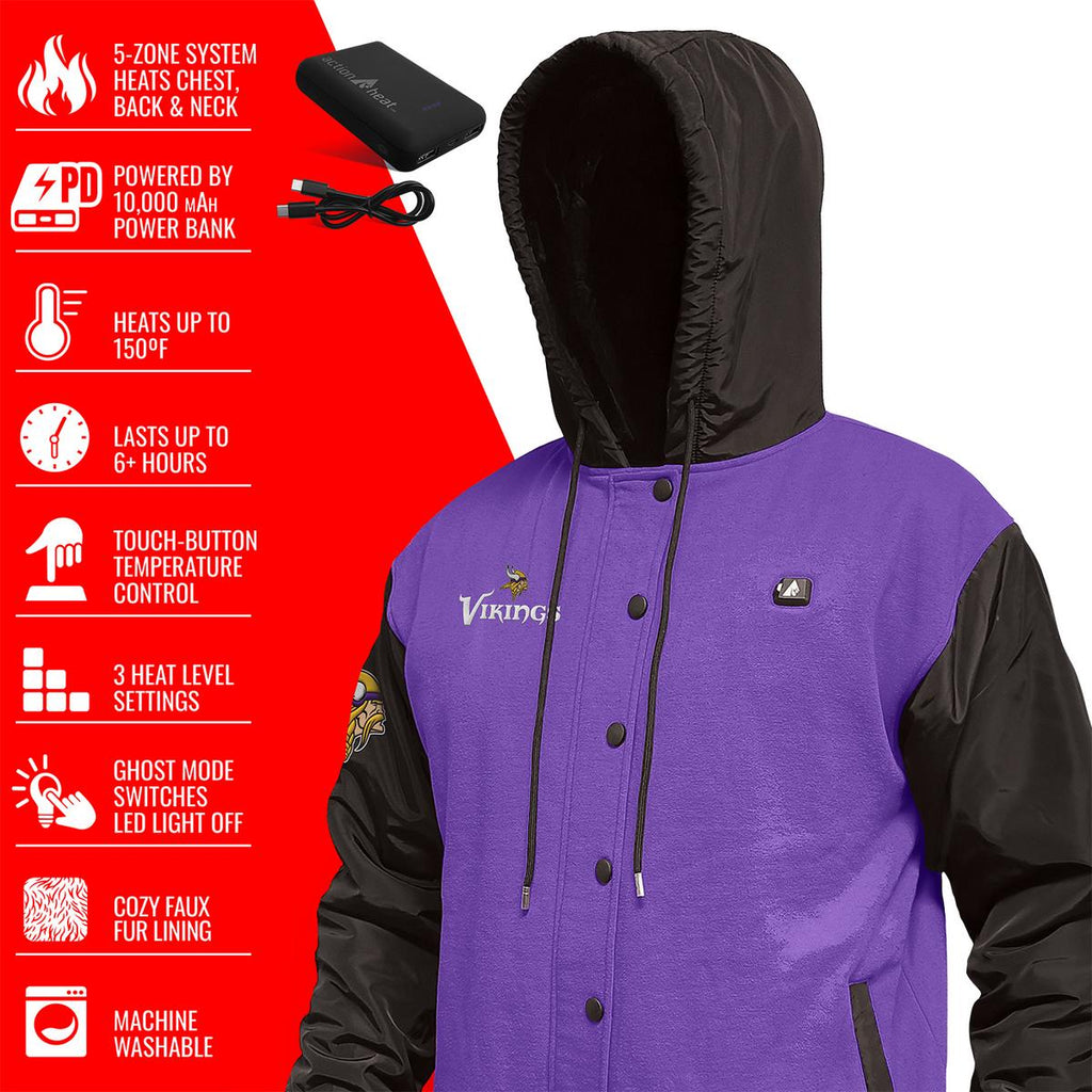 ActionHeat Minnesota Vikings 5V Battery Heated Varsity Jacket