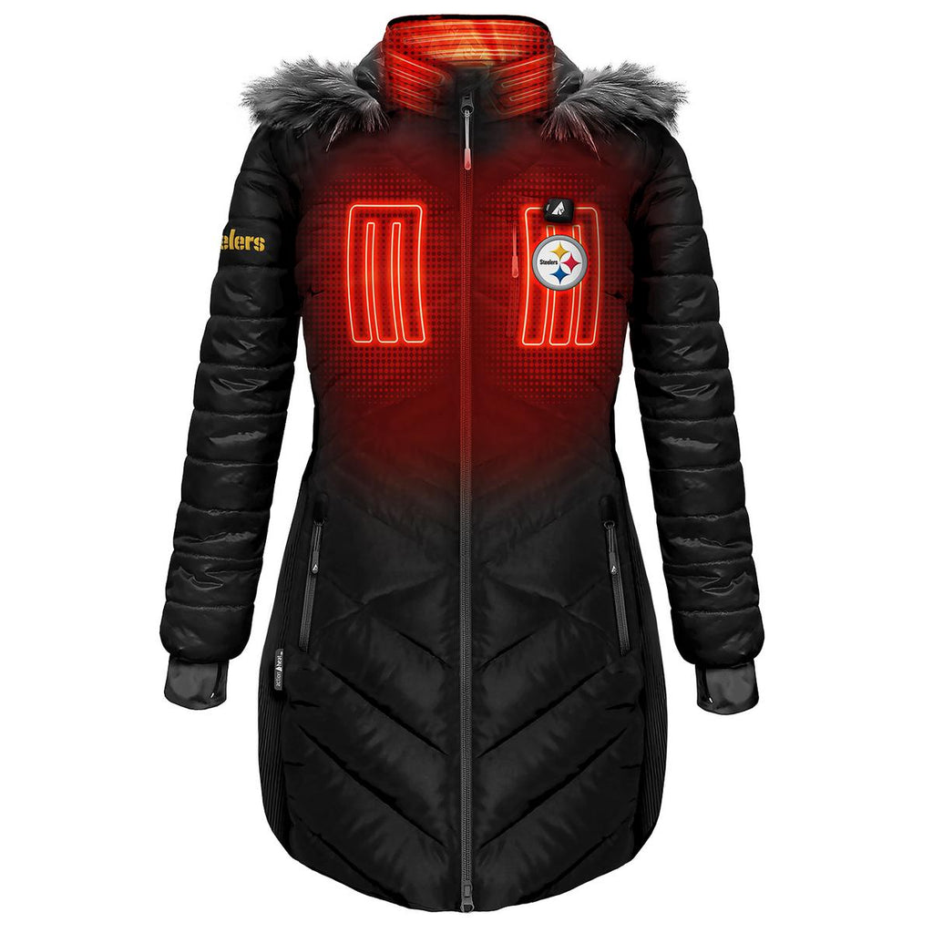 ActionHeat Pittsburgh Steelers 5V Women's Long Puffer Battery Heated Jacket