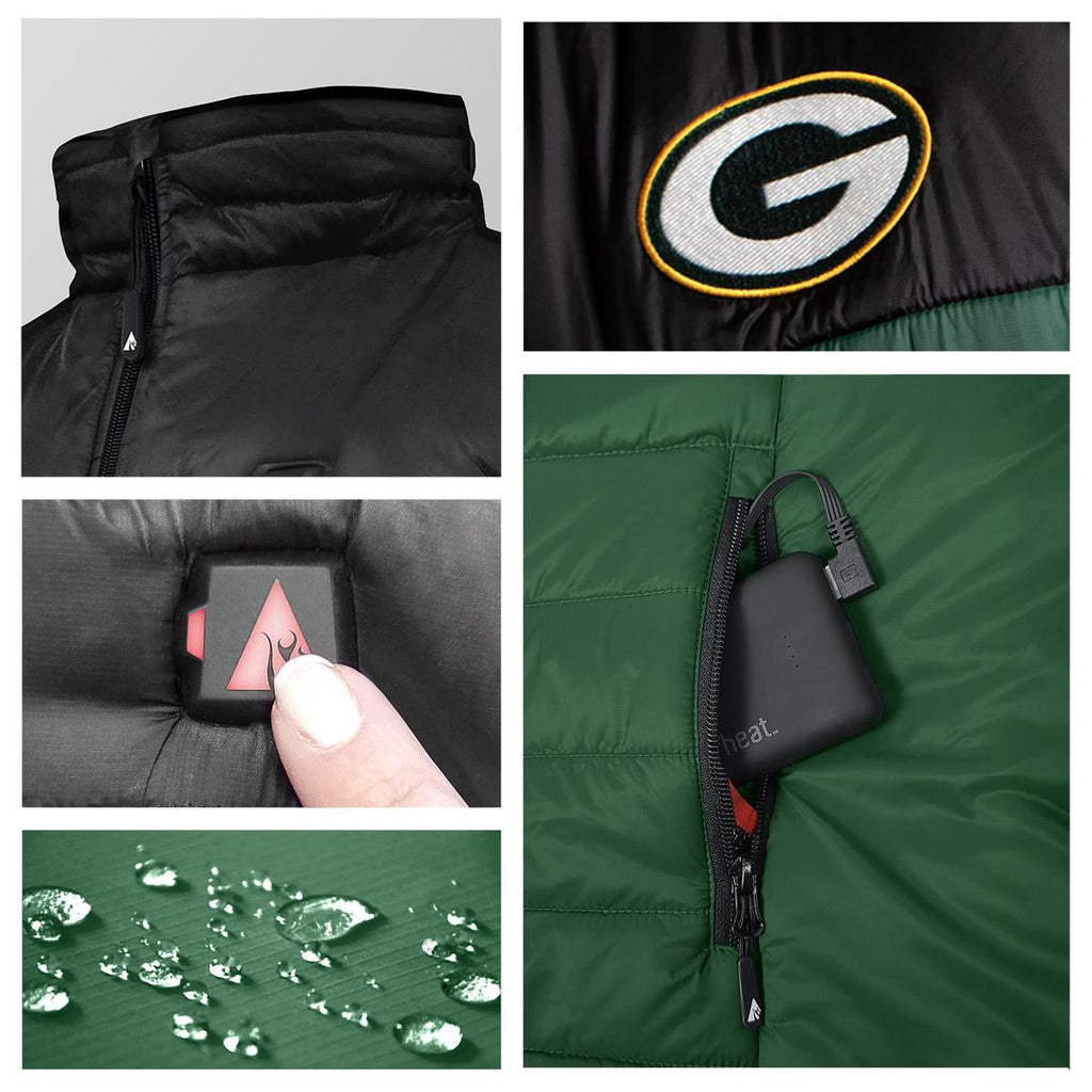 ActionHeat Green Bay Packers 5V Men's Colorblock Puffer Battery Heated Vest