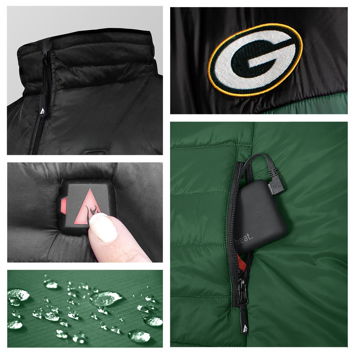 ActionHeat Green Bay Packers 5V Men's Colorblock Puffer Battery Heated Vest