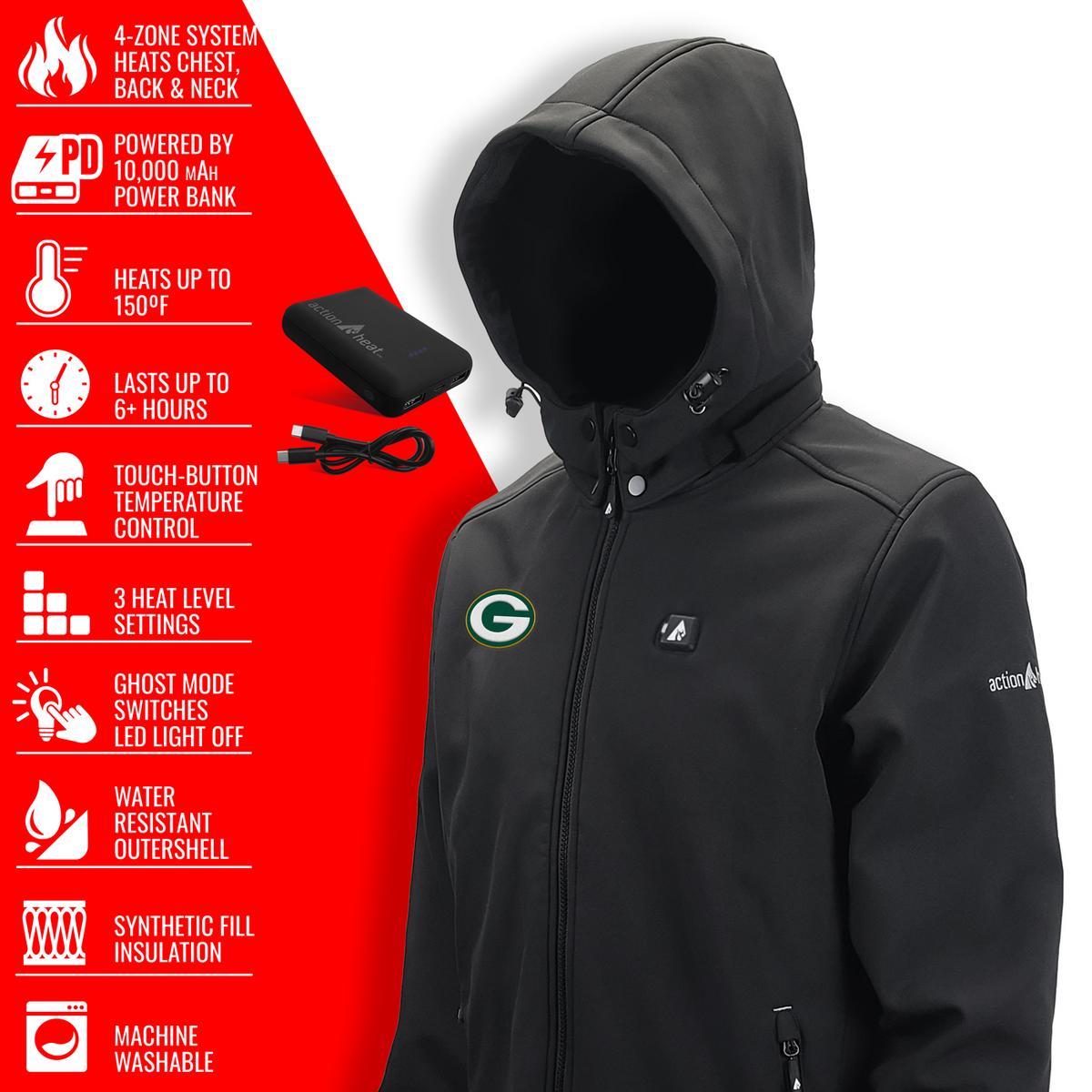 ActionHeat Green Bay Packers 5V Men's Softshell Battery Heated Jacket