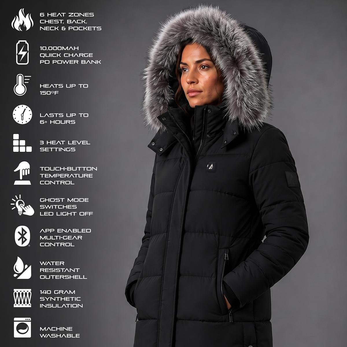 Open Box ActionHeat Pro Series+ Bluetooth Women's Long Puffer Heated Jacket