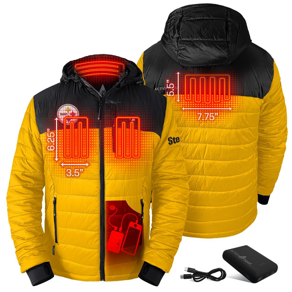 ActionHeat Pittsburgh Steelers 5V Men's Colorblock Puffer Battery Heated Jacket