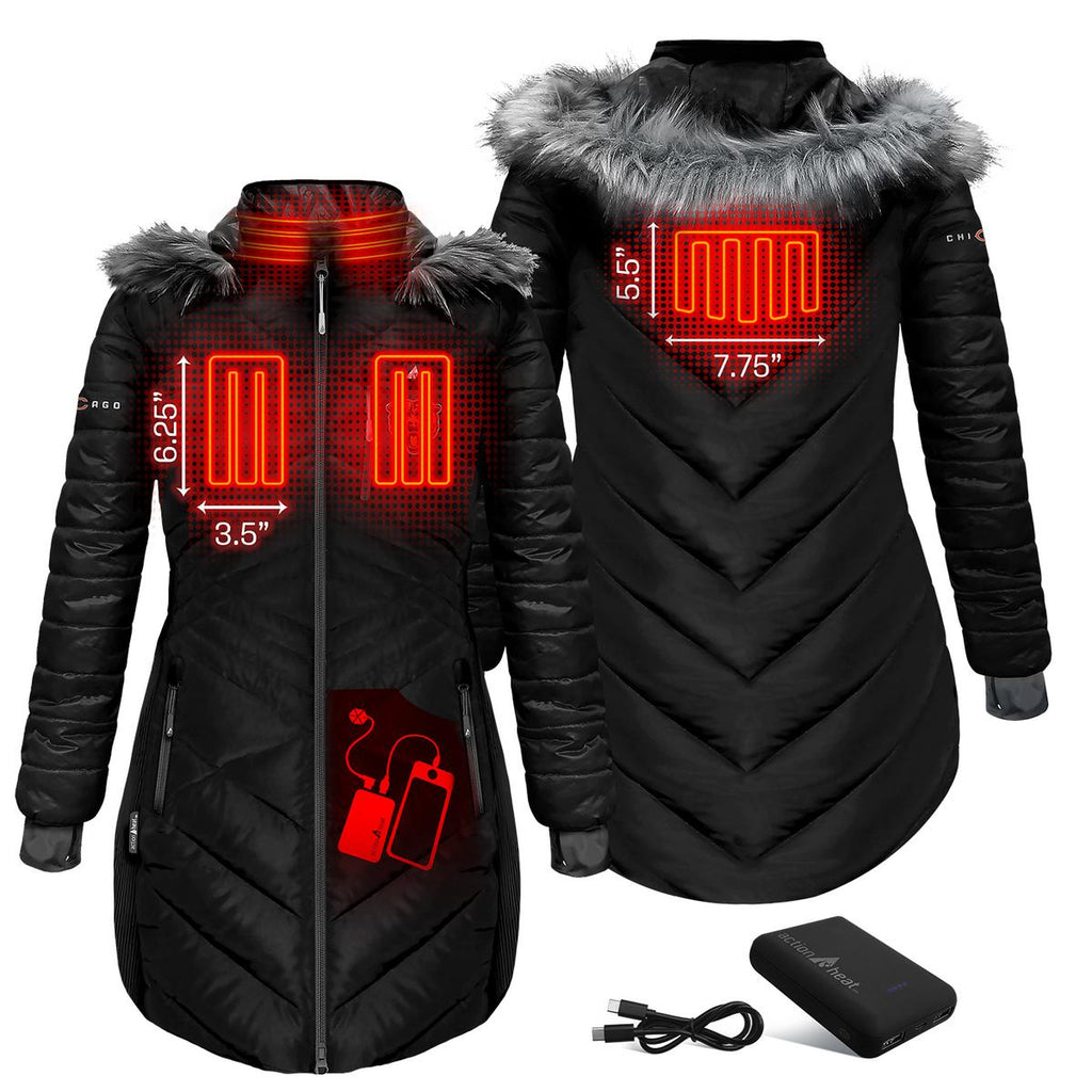 ActionHeat Chicago Bears 5V Women's Long Puffer Battery Heated Jacket