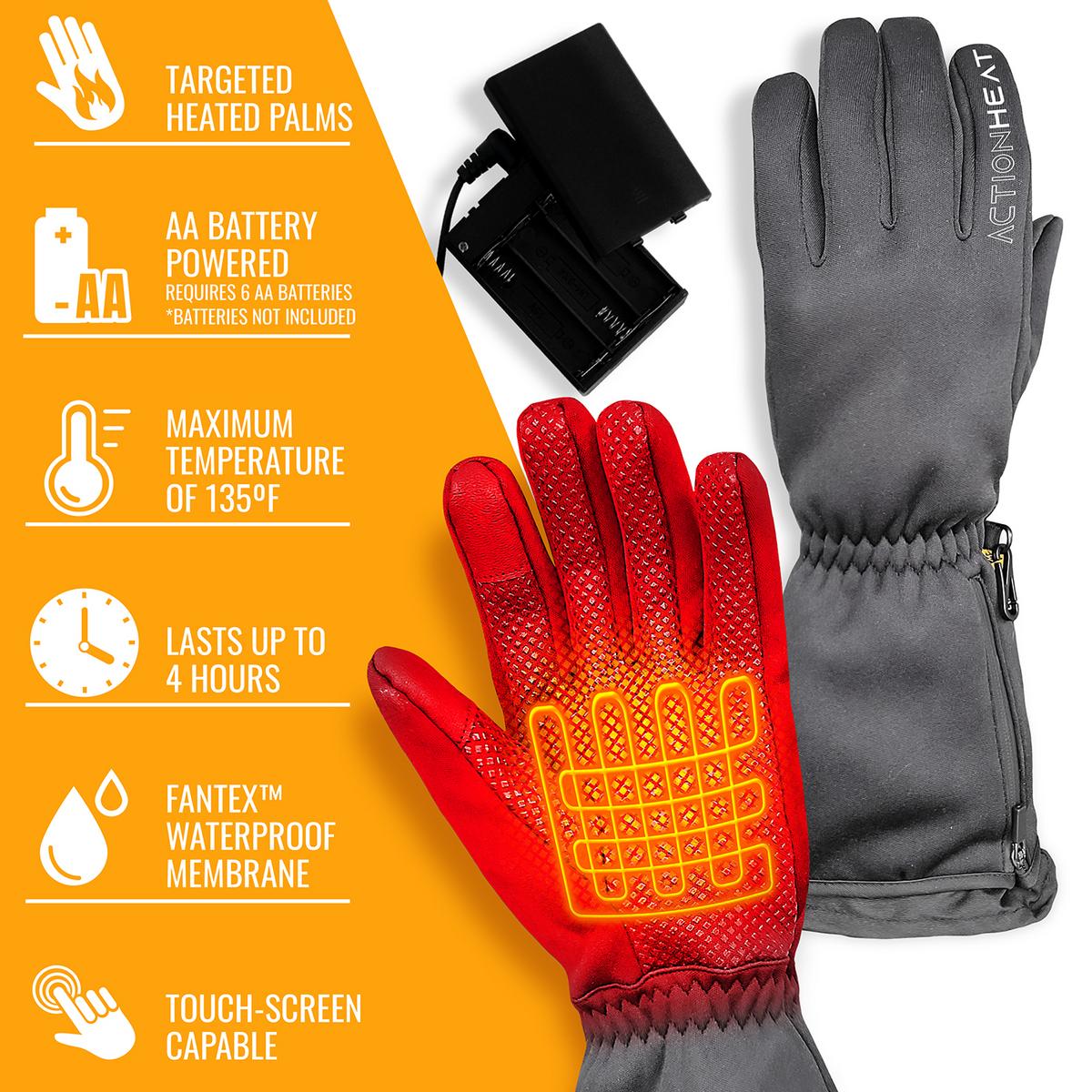 ActionHeat AA Battery-Powered Touch-Screen-Capable Heated Gloves for Men