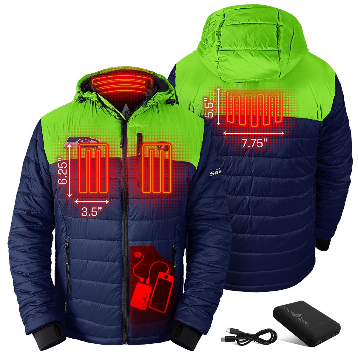 ActionHeat Seattle Seahawks 5V Men's Colorblock Puffer Battery Heated Jacket
