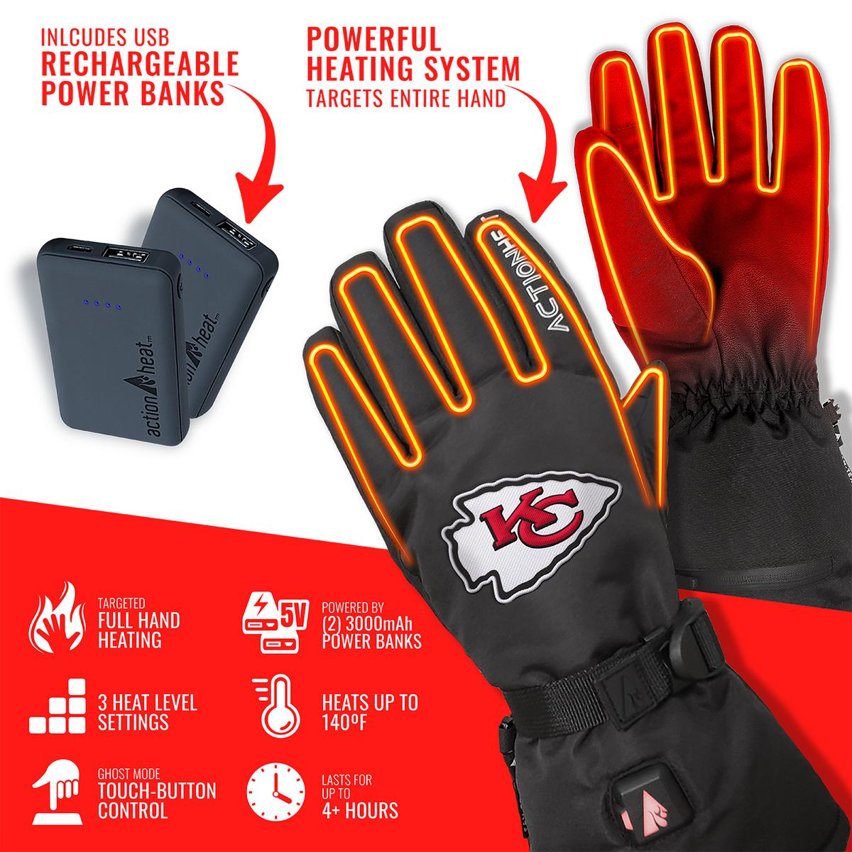ActionHeat Kansas City Chiefs 5V Battery Heated Gloves