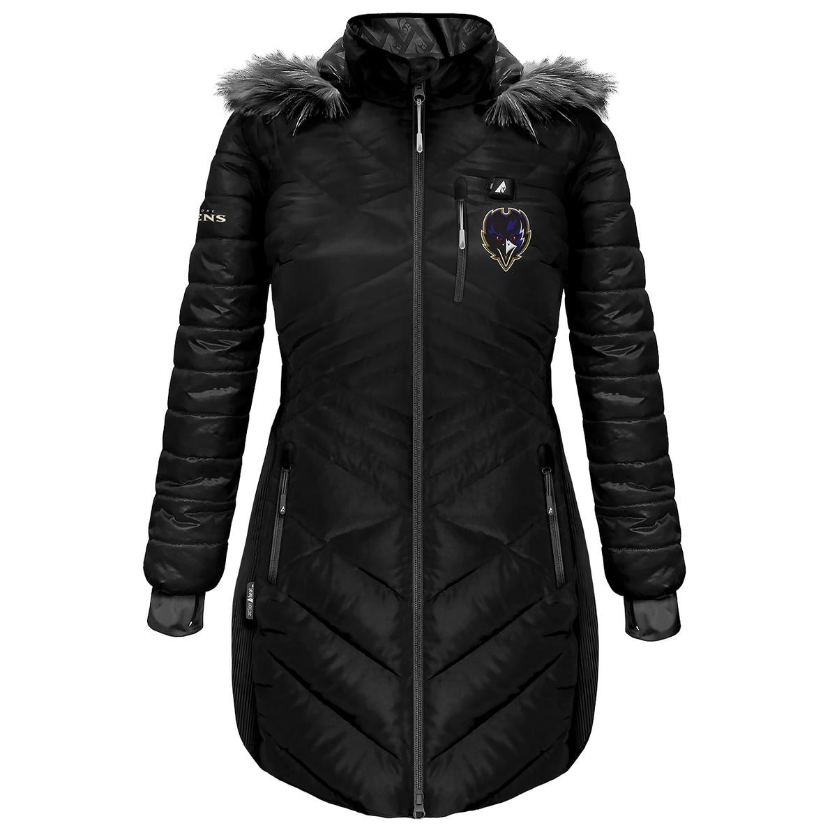 ActionHeat Baltimore Ravens 5V Women's Long Puffer Battery Heated Jacket