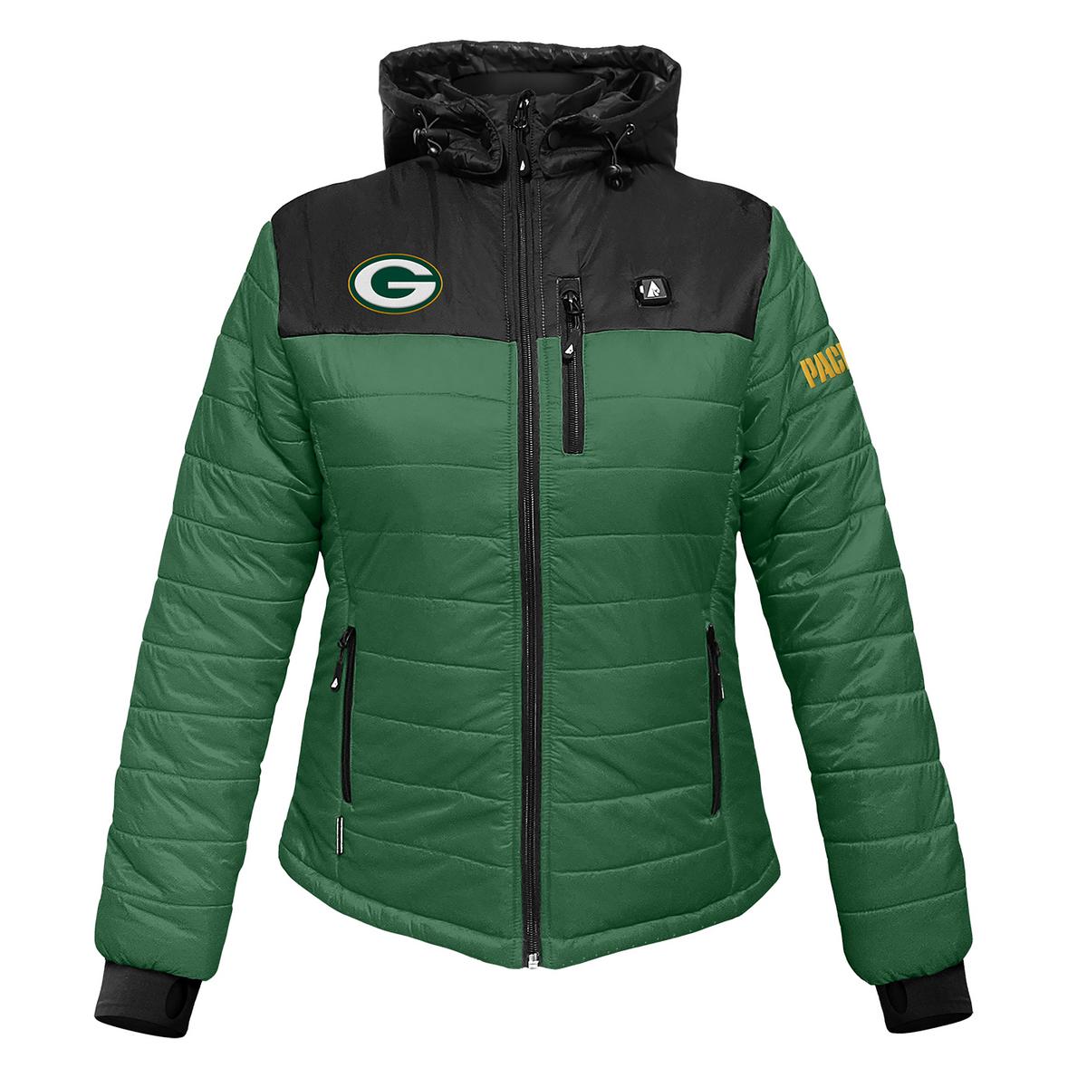 ActionHeat Green Bay Packers 5V Women's Colorblock Puffer Battery Heated Jacket