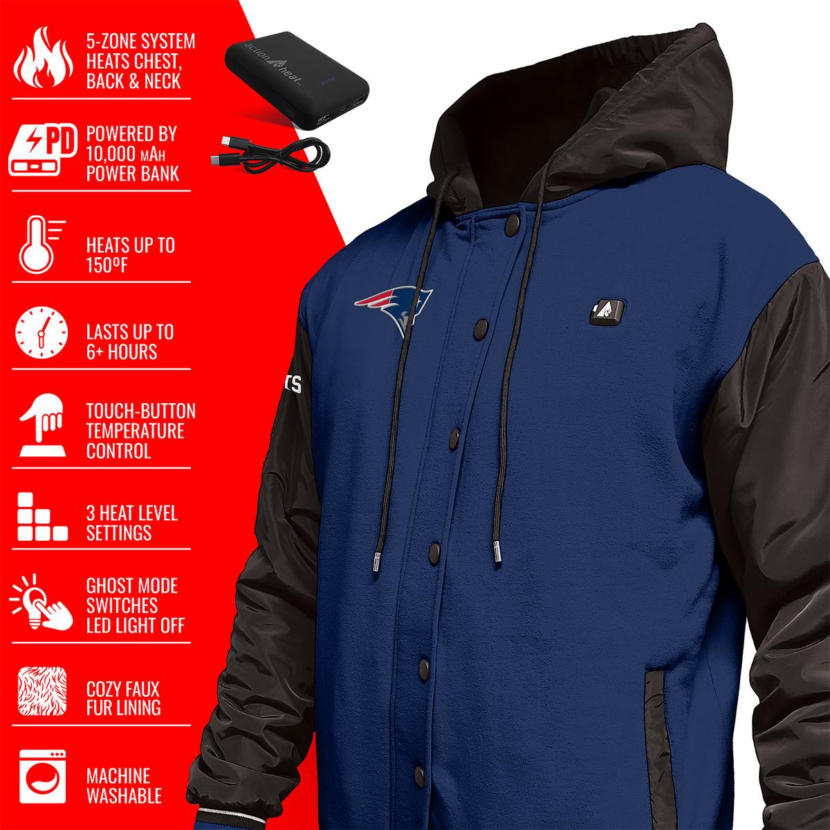 ActionHeat New England Patriots 5V Battery Heated Varsity Jacket