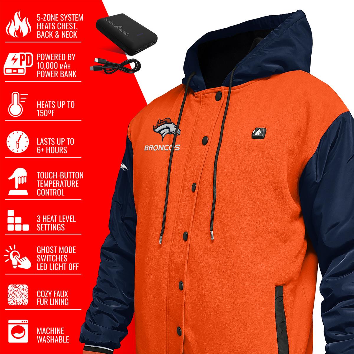 ActionHeat Denver Broncos 5V Battery Heated Varsity Jacket