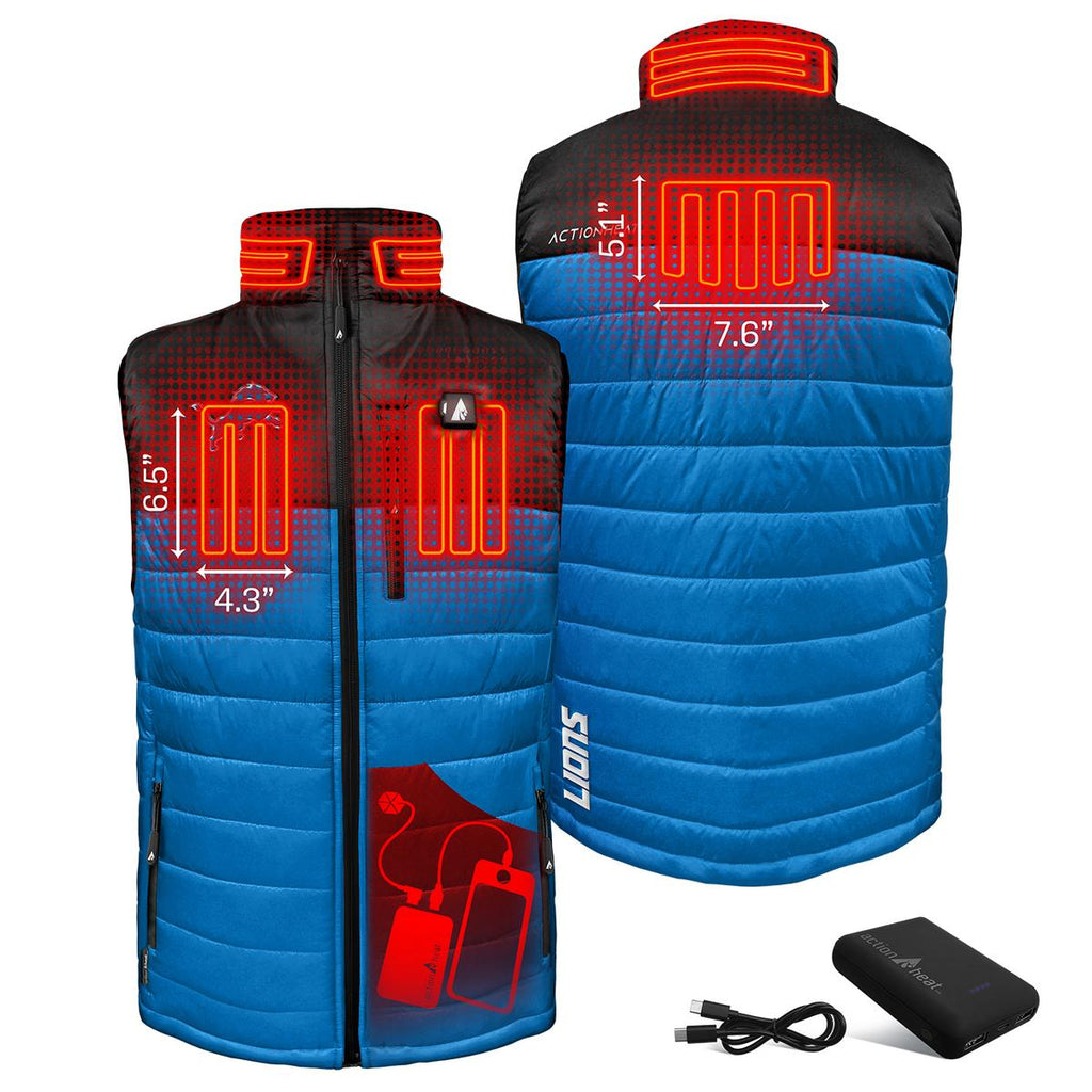 ActionHeat Detroit Lions 5V Men's Colorblock Puffer Battery Heated Vest
