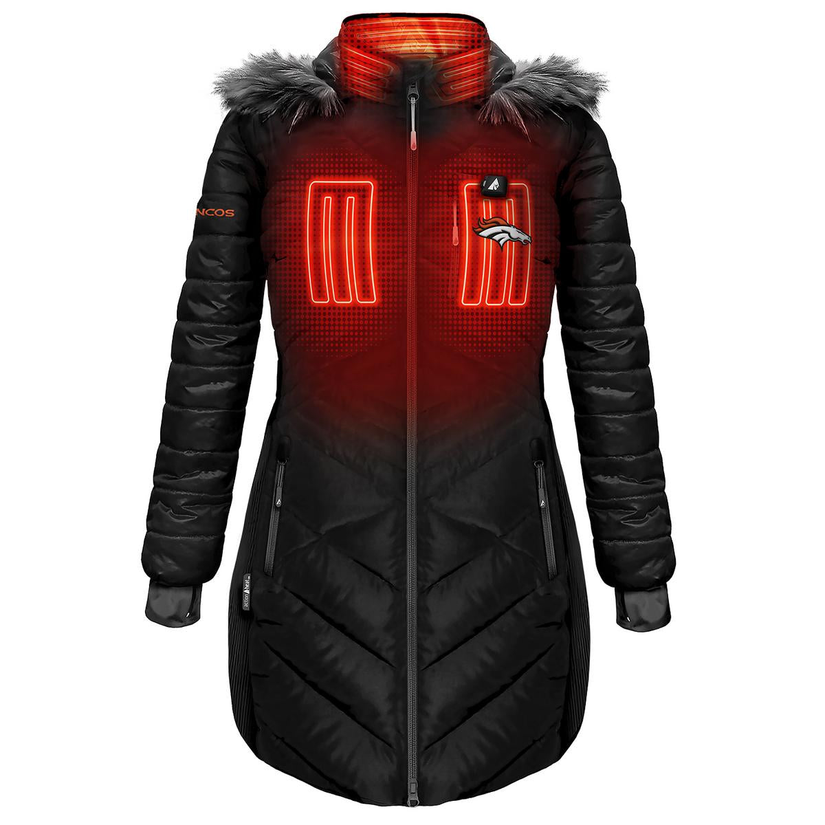 ActionHeat Denver Broncos 5V Women's Long Puffer Battery Heated Jacket