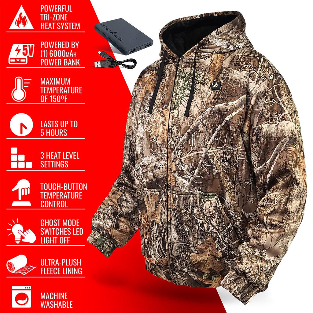 ActionHeat 5V Battery Heated Hunting Hoodie Jacket - Camouflage