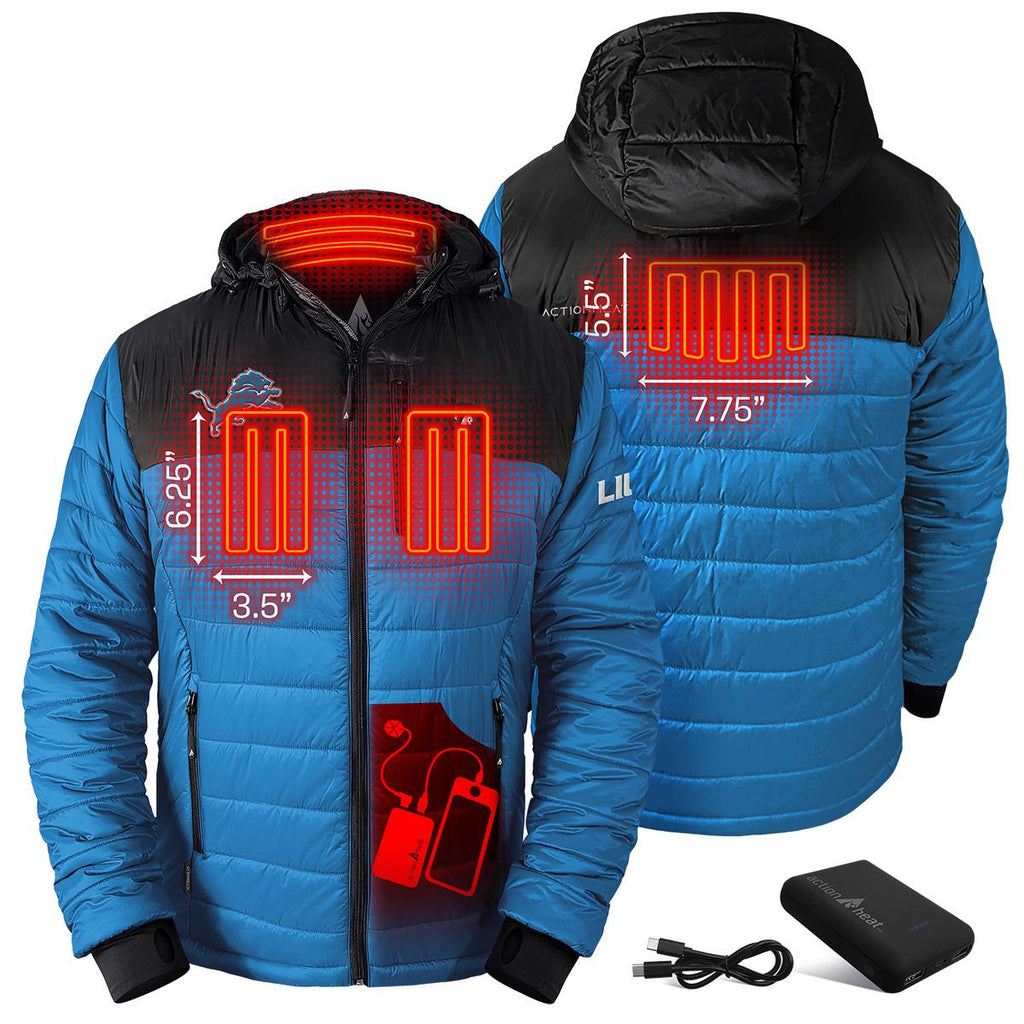 ActionHeat Detroit Lions 5V Men's Colorblock Puffer Battery Heated Jacket