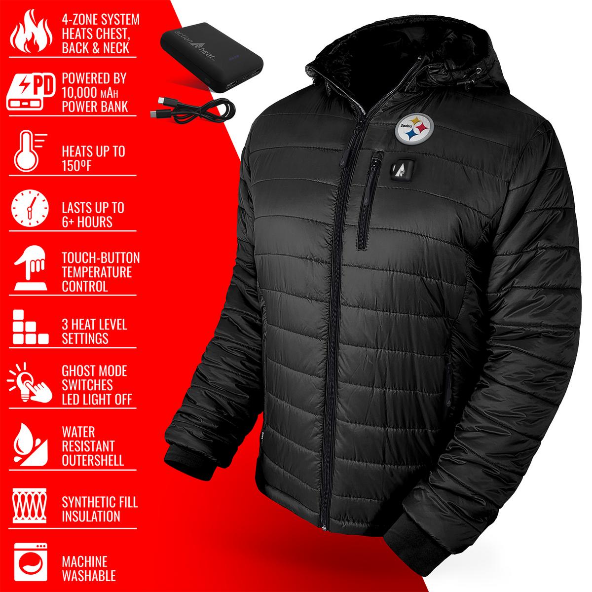 ActionHeat Pittsburgh Steelers 5V Men's Puffer Battery Heated Jacket