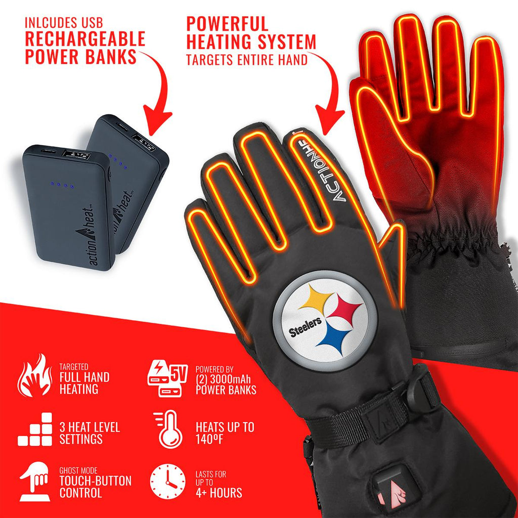 ActionHeat Pittsburgh Steelers 5V Battery Heated Gloves