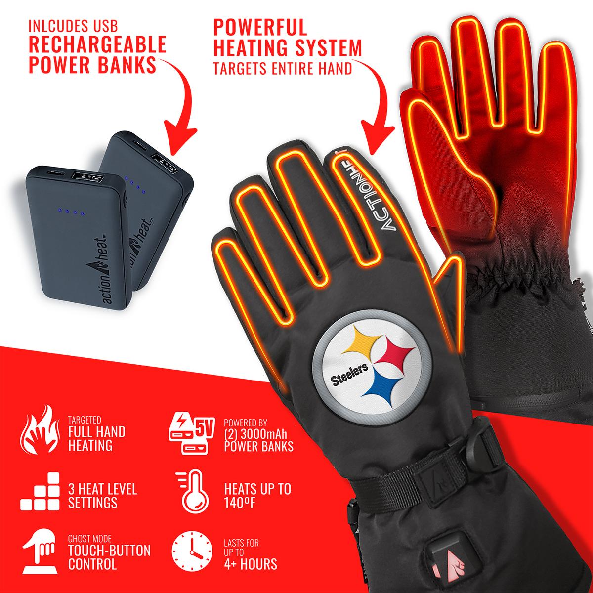 ActionHeat Pittsburgh Steelers 5V Battery Heated Gloves