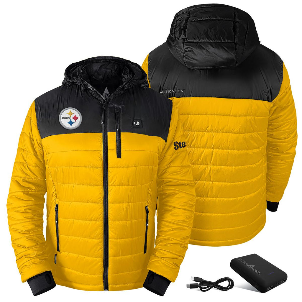 ActionHeat Pittsburgh Steelers 5V Men's Colorblock Puffer Battery Heated Jacket