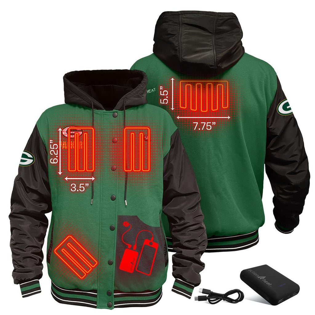 ActionHeat Green Bay Packers 5V Battery Heated Varsity Jacket