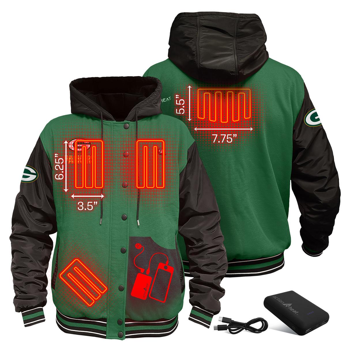 ActionHeat Green Bay Packers 5V Battery Heated Varsity Jacket