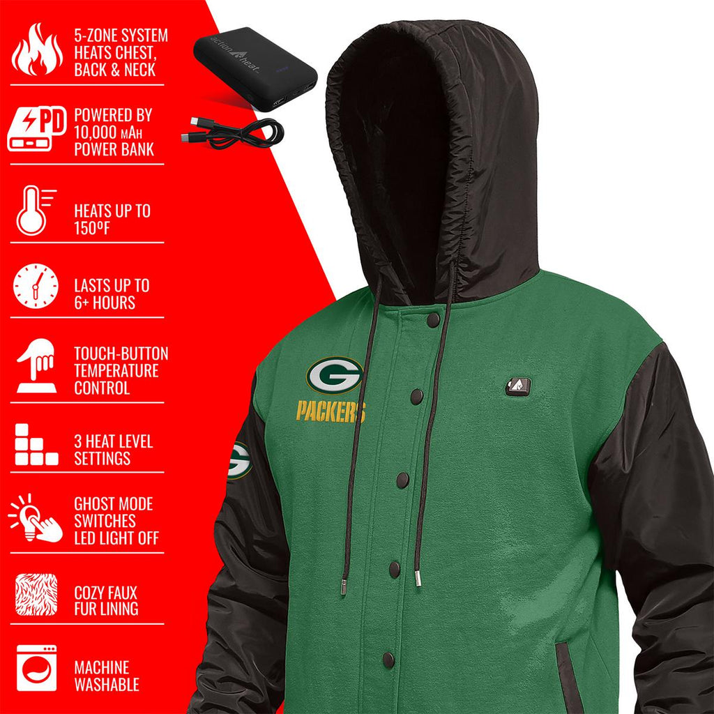 ActionHeat Green Bay Packers 5V Battery Heated Varsity Jacket