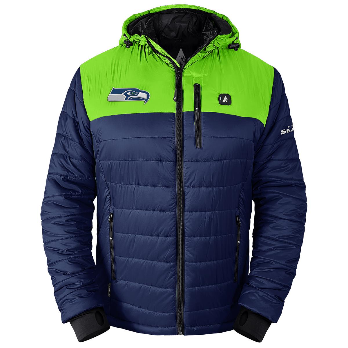ActionHeat Seattle Seahawks 5V Men's Colorblock Puffer Battery Heated Jacket
