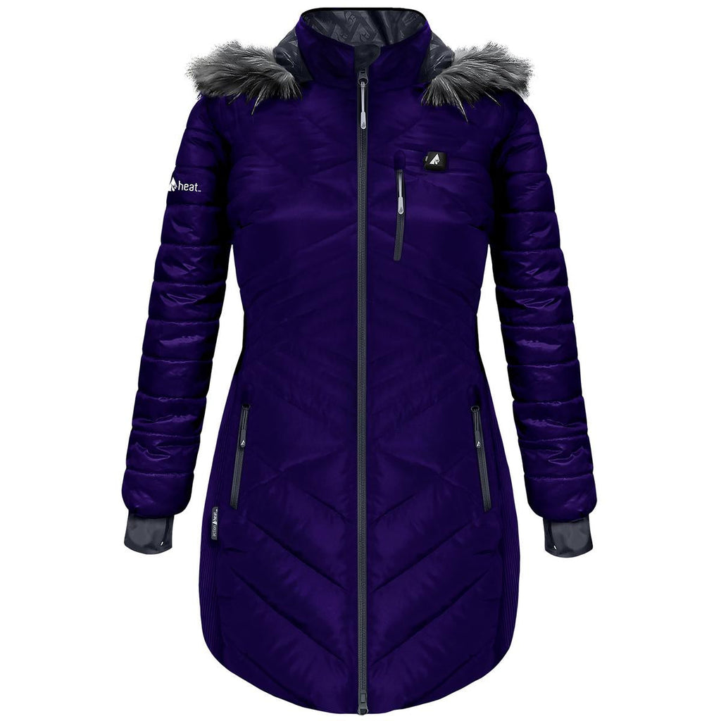 Open Box ActionHeat 5V Heated Long Puffer Jacket W/ Hood - Women's