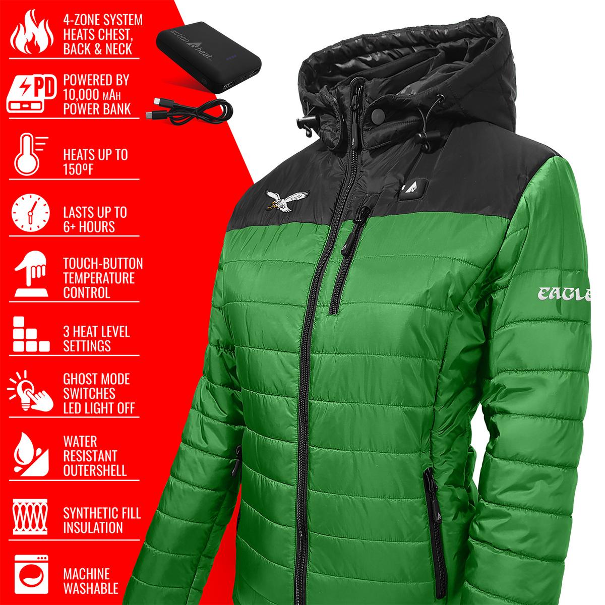 ActionHeat Philadelphia Eagles 5V Women's Colorblock Puffer Battery Heated Jacket