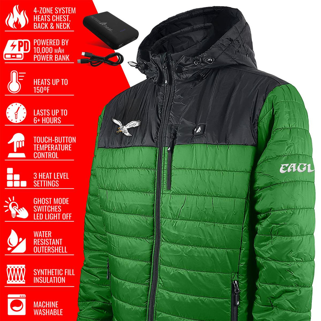 ActionHeat Philadelphia Eagles 5V Men's Colorblock Puffer Battery Heated Jacket.