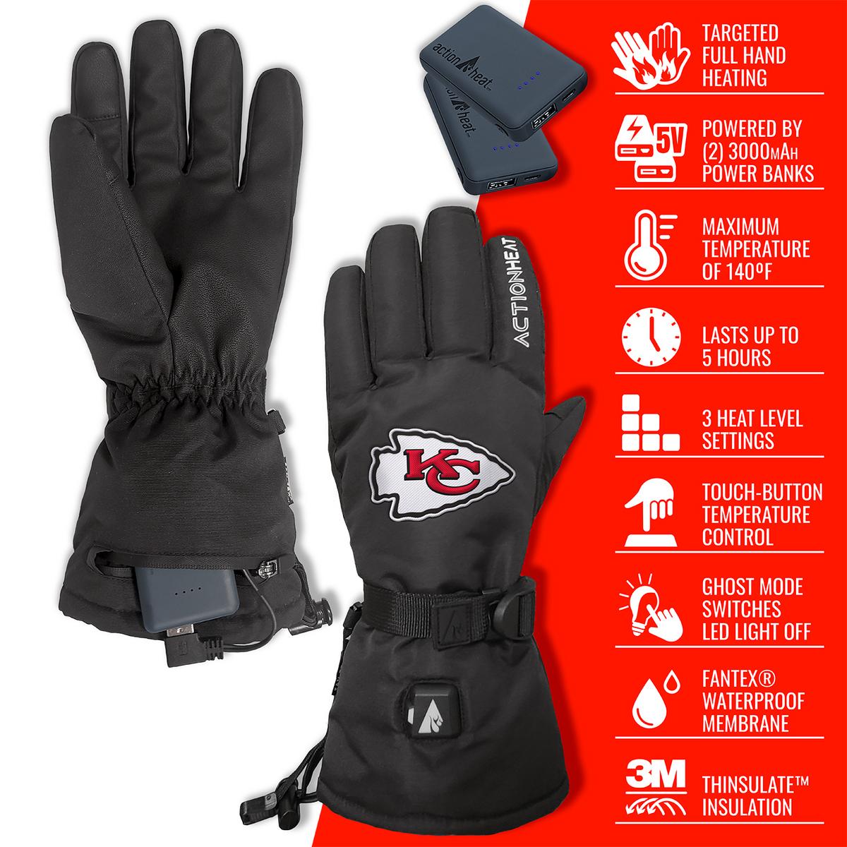 ActionHeat Kansas City Chiefs 5V Battery Heated Gloves