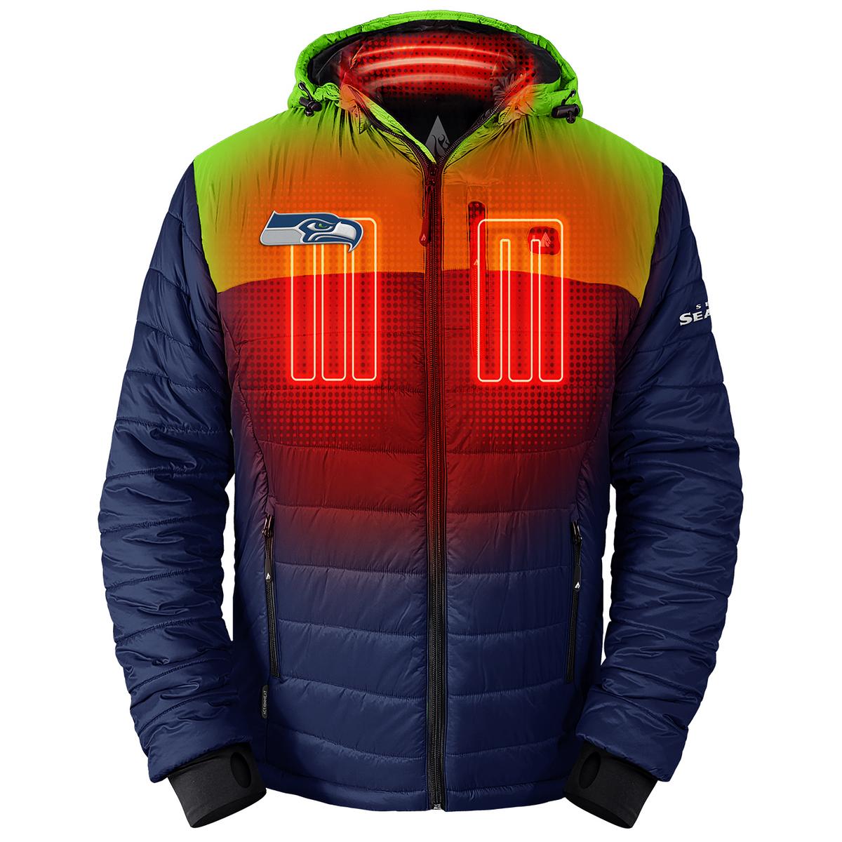 ActionHeat Seattle Seahawks 5V Men's Colorblock Puffer Battery Heated Jacket