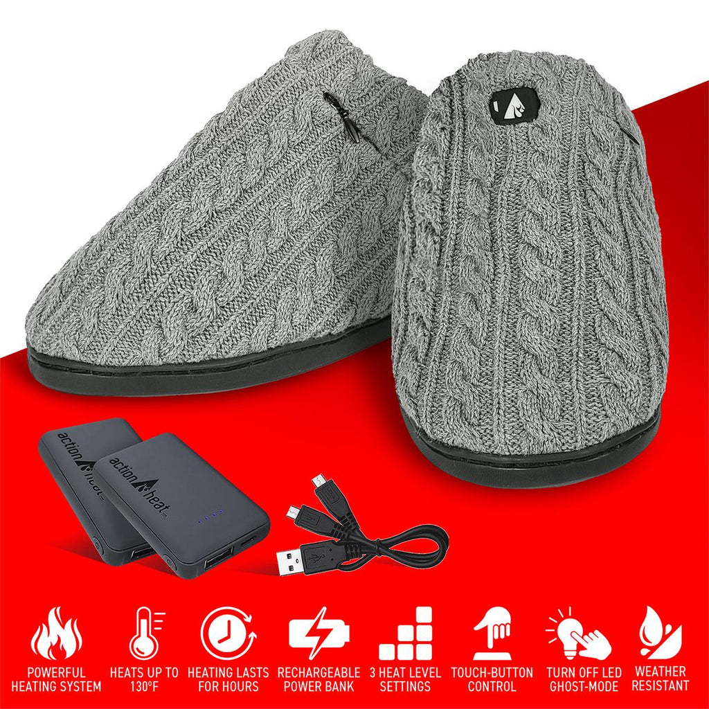 ActionHeat 5V Battery Heated Cable Knit Slippers