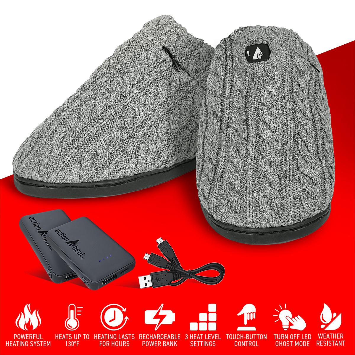 ActionHeat 5V Battery Heated Cable Knit Slippers