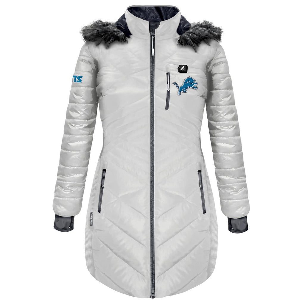 ActionHeat Detroit Lions 5V Women's Long Puffer Battery Heated Jacket